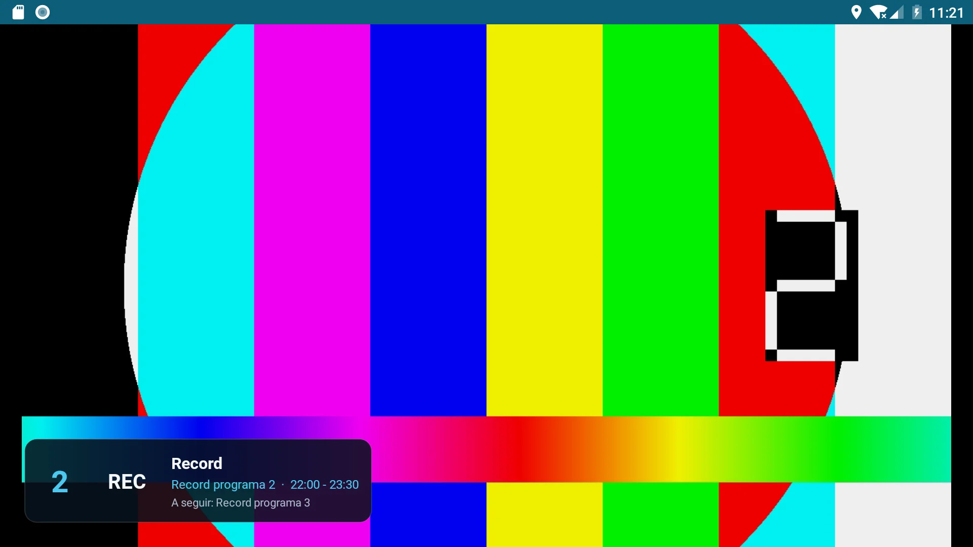 Banner de zap na parte inferior do vídeo: número 2, canal Record, programa atual e próximo
